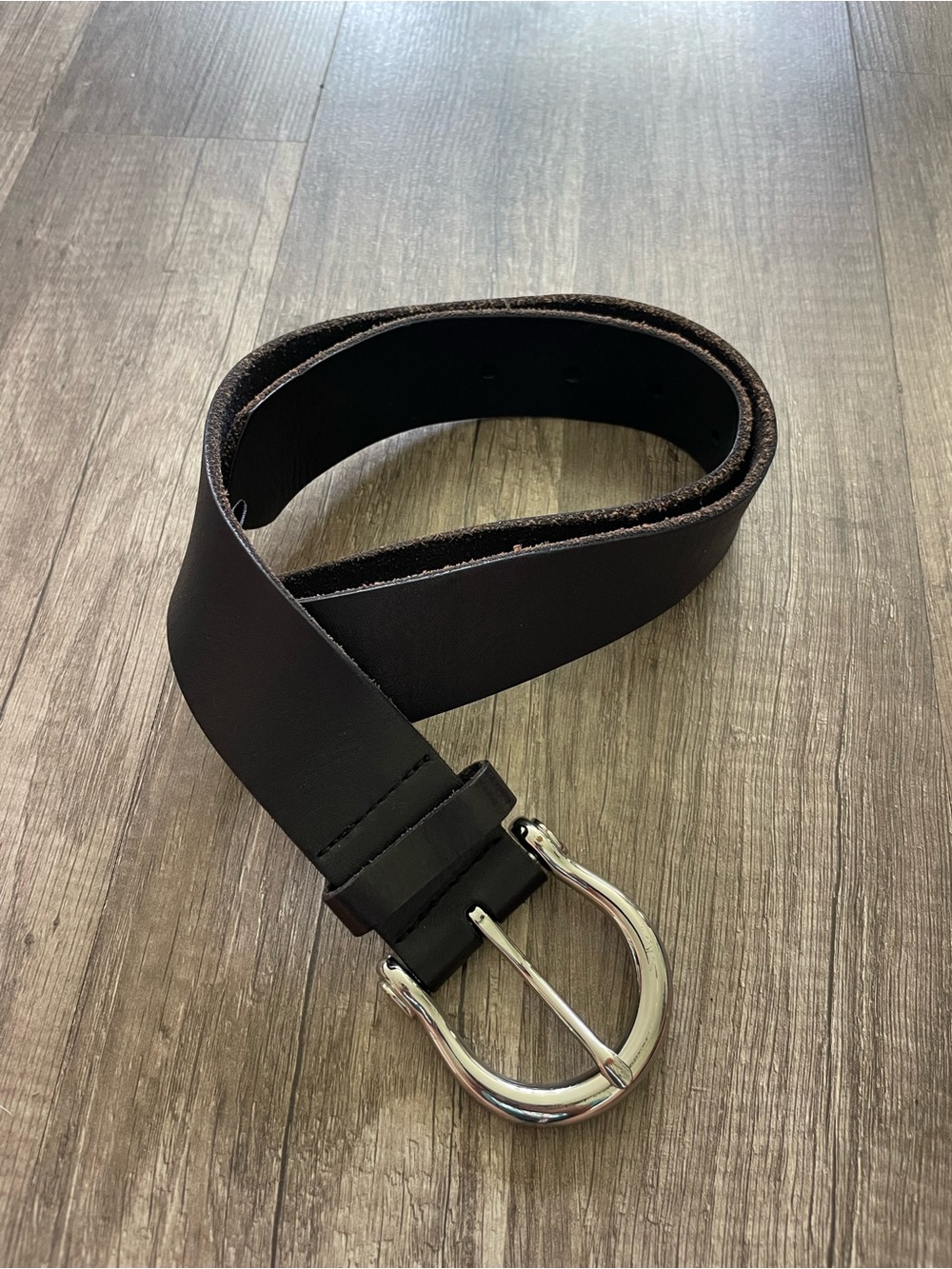 Urban Outfitters Dark Brown Belt with Silver Horseshoe Buckle